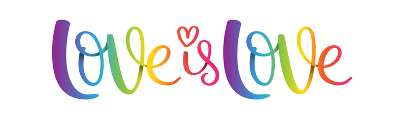 LOVE is LOVE colorful vector brush calligraphy banner on white background