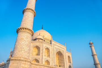 Experience the serene beauty of Taj Mahal in Agra, India at dusk, a majestic view to behold