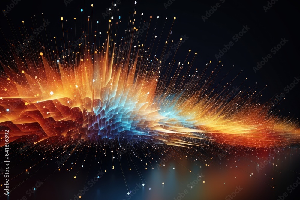Poster digital graphic abstract background for technological processes, neural networks, digital data stora