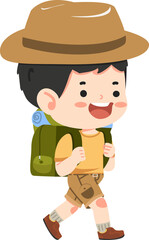 Kid Boy hiker With Backpack cartoon