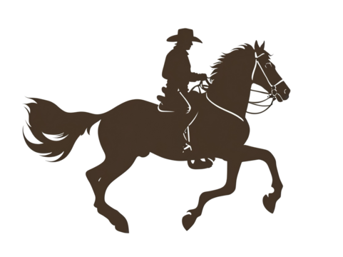 Watercolor silhouette of a cowboy riding a horse. Isolate background
