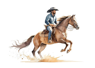 Fototapeta premium Watercolor cowboy riding a horse. Isolate background