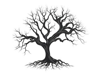 Fototapeta premium Silhouette of dead tree, branches and roots. Isolate background