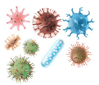 Set of microbes and viruses Isolated on Transparent Background