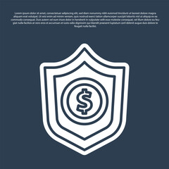 Blue line Shield with dollar symbol icon isolated on blue background. Security shield protection. Money security concept. Vector.