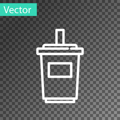 White line Paper glass with drinking straw and water icon isolated on transparent background. Soda drink glass. Fresh cold beverage symbol. Vector