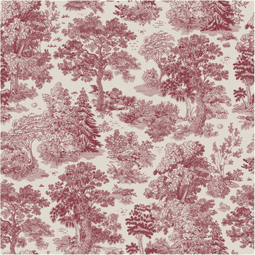 The Forest stories. Seamless pattern. Vector vintage illustration. Red and white