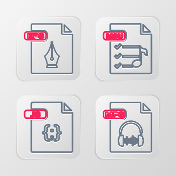 Set line MP3 file document, JS, M3U and EPS icon. Vector