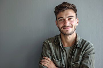Fototapeta premium A close up portrait of a young man with a subtle smile