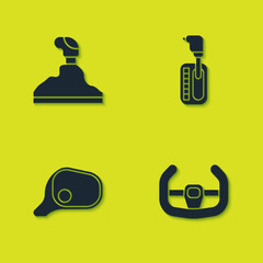 Set Gear shifter, Sport steering wheel, Car mirror and icon. Vector