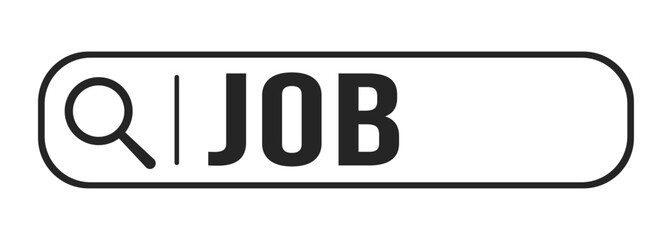 Search bar with word job black and white 2D line cartoon object. Service for vacancy candidates online isolated vector outline item. Dealing with unemployment monochromatic flat spot illustration