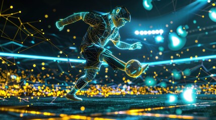 futuristic digital technology glowing image Football player. AI generated