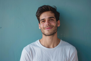 Obraz premium A close up portrait of a young man with a subtle smile