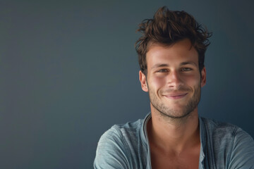 Fototapeta premium A close up portrait of a young man with a subtle smile
