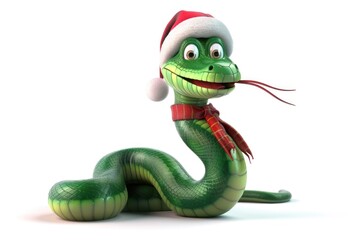 Fototapeta premium Cheerful Cartoon Snake Wearing Santa Hat for Festive Season