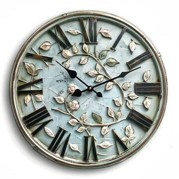recommend clip art: vintage wall clock, 100% white background, simple, cute,full col
