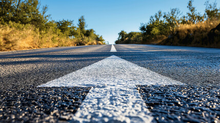 Arrow Marking on Asphalt Road Leading into Distance


