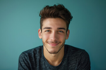 Obraz premium A close up portrait of a young man with a subtle smile