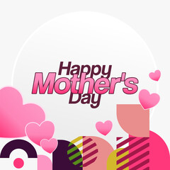 Mother's Day banner. Modern geometric abstract square background in colorful style for world Mother's Day. Greeting card cover with text Happy Mother's Day