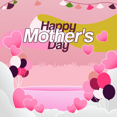 Mother's Day banner. Modern geometric abstract square background in colorful style for world Mother's Day. Greeting card cover with text Happy Mother's Day