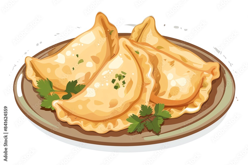 Wall mural top view of 32bit of pierogi in a vector cartoon style, isolate white background