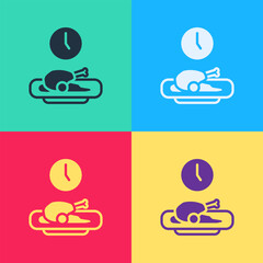 Pop art Food time icon isolated on color background. Time to eat. Vector