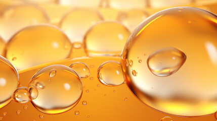 Shimmering Golden Yellow Bubbles Oil or Collagen Serum Cosmetic Product 3D Rendering Stock Illustration