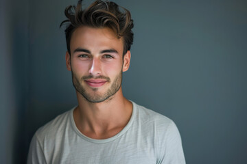 Obraz premium A close up portrait of a young man with a subtle smile