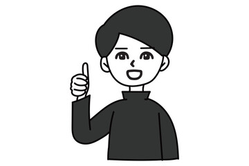 笑顔でグッドポーズをするタートルネックの男性