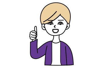 笑顔でグッドポーズをする金髪男性