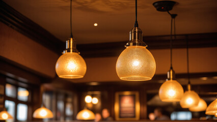 Lampe ou lustre éclairant un l'intérieur d'un restaurant.