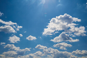 Fototapeta premium Cloud cluster in blue sky close-up, clouds cluster in the sky