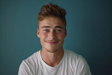 Obraz premium A close up portrait of a young man with a subtle smile