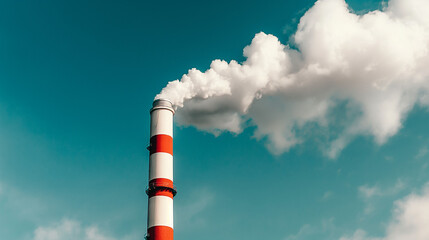 Factory smokestack, air pollution, blue sky background

