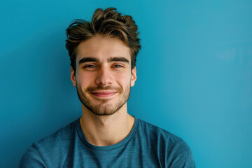 Obraz premium A close up portrait of a young man with a subtle smile