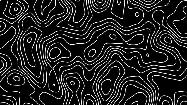  outline topographic contour map abstract tech motion graphic design. Moving Waves On Black Background