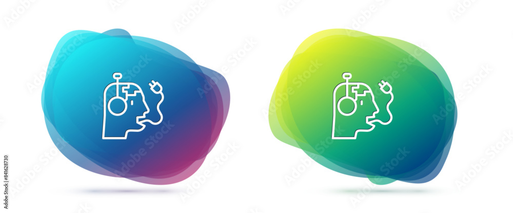 Poster set line robot charging battery icon isolated on white background. artificial intelligence, machine 