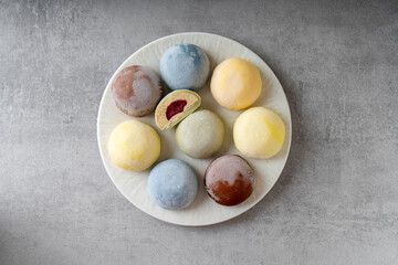 Mochi Traditional Japanese Rice Dessert Assortment on a Plate