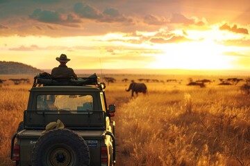 Fototapeta premium Safari Adventure: Exploring the Wilderness by Jeep
