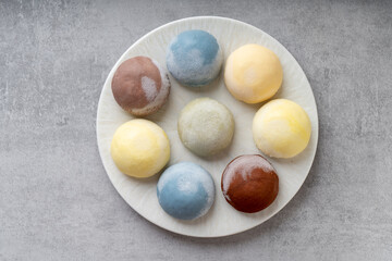 Mochi Traditional Japanese Rice Dessert Assortment on a Plate