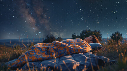 Schlafen unter den Sternen und Sternenhimmel beobachten Generative AI