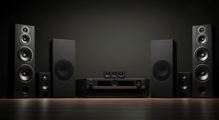 A loudspeakers for music and sound surround home theatre system placed in dark background with copy space, sound system banner design
