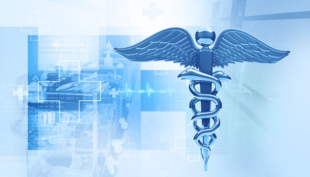 caduceus medical symbol in abstract medical background. 3d illustration