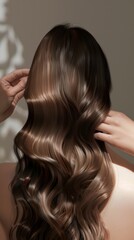 Naklejka premium Portrait of young beautiful woman with long glossy hair