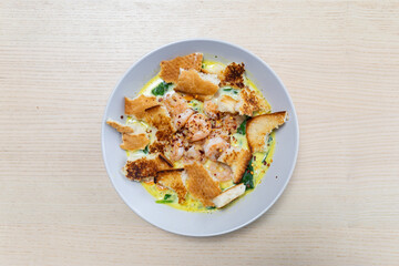 A bowl of creamy prawn soup.