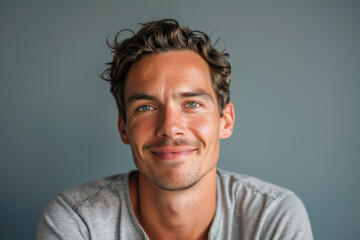 Fototapeta premium A close up portrait of a young man with a subtle smile