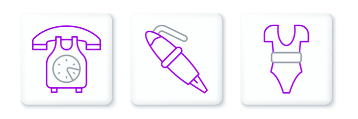 Set line Swimsuit, Telephone handset and Fountain pen nib icon. Vector