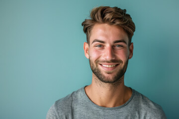Fototapeta premium A close up portrait of a young man with a subtle smile