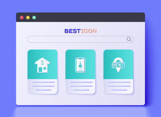 Set Online real estate, House with dollar and Location key icon. Vector