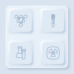 Set line Molecule, Test tube, and Radioactive. White square button. Vector